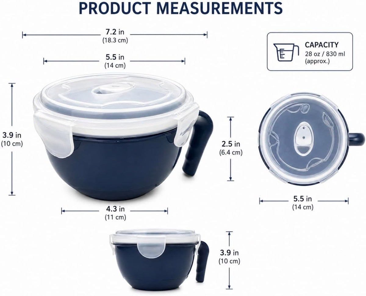 Microwave Safe Bowl 830ml with Locking Lid & Handle – BPA Free Food Storage Bowl for Hot Meals