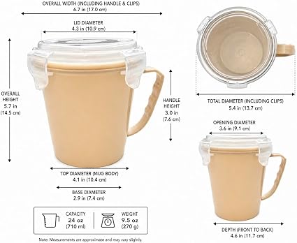 Microwave Soup Mug 800ml – Beige BPA Free Mug with Airtight Lid & Steam Vent