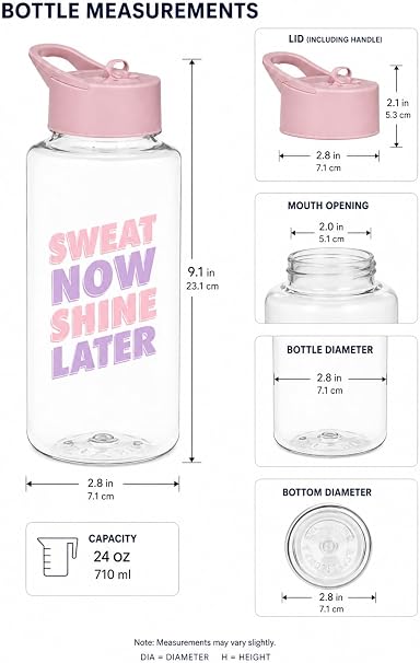 Pink 710ml Sports Water Bottle with Flip Lid – Sweat Now Shine Later Gym Bottle