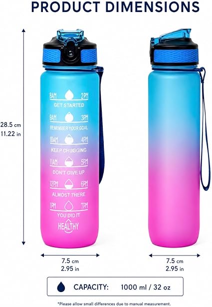 1L Motivational BPA Free Water Bottle with Straw