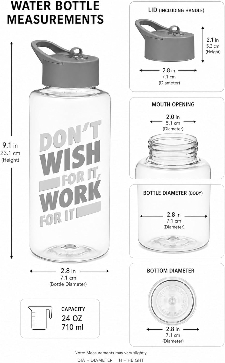 1L Clear Motivational Sports Water Bottle with Carry Handle – Wide Mouth Gym Bottle