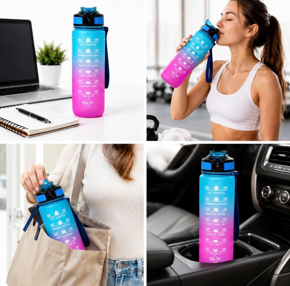 1L Motivational BPA Free Water Bottle with Straw
