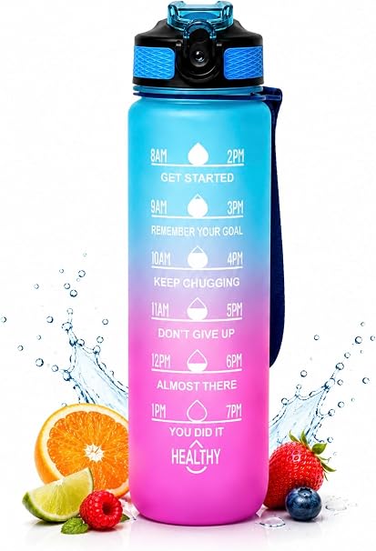 1L Motivational BPA Free Water Bottle with Straw