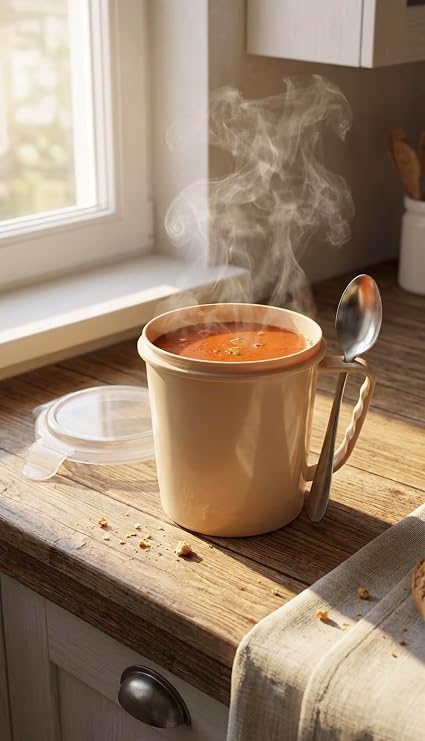 Microwave Soup Mug 800ml – Beige BPA Free Mug with Airtight Lid & Steam Vent